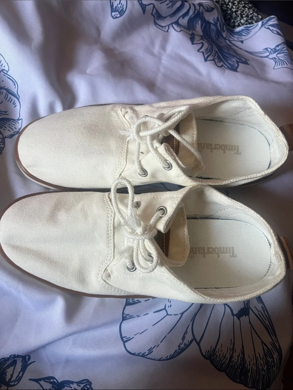 Timberland Men’s Cream Canvas Boat Shoes